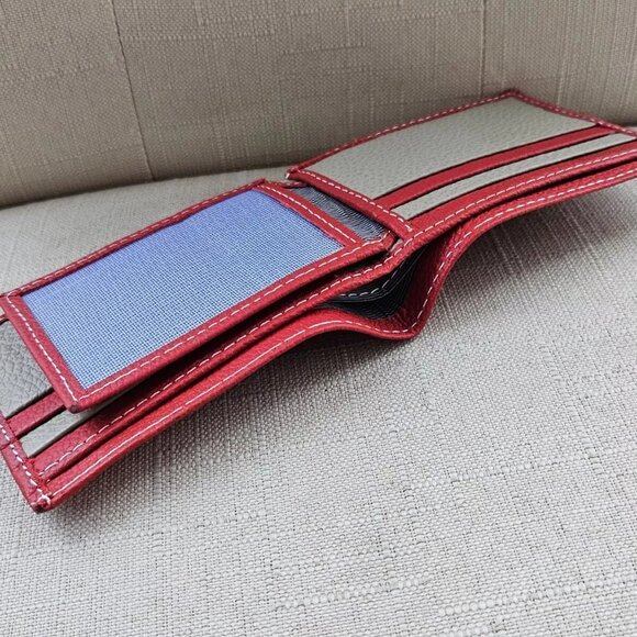 Leather Wallet Dual Color Bifold Purse Red/Tan Card Holder Handmade Handmade - Picture 6 of 11